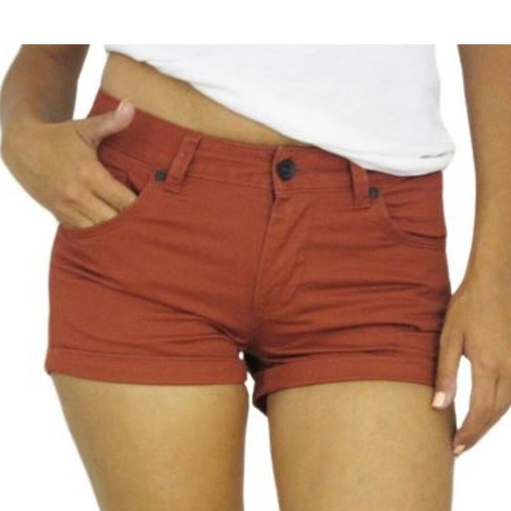 Dear John Womens Denim Classic Fit Mid Rise Chino Shorts Rolled Hem Size 28 Red
